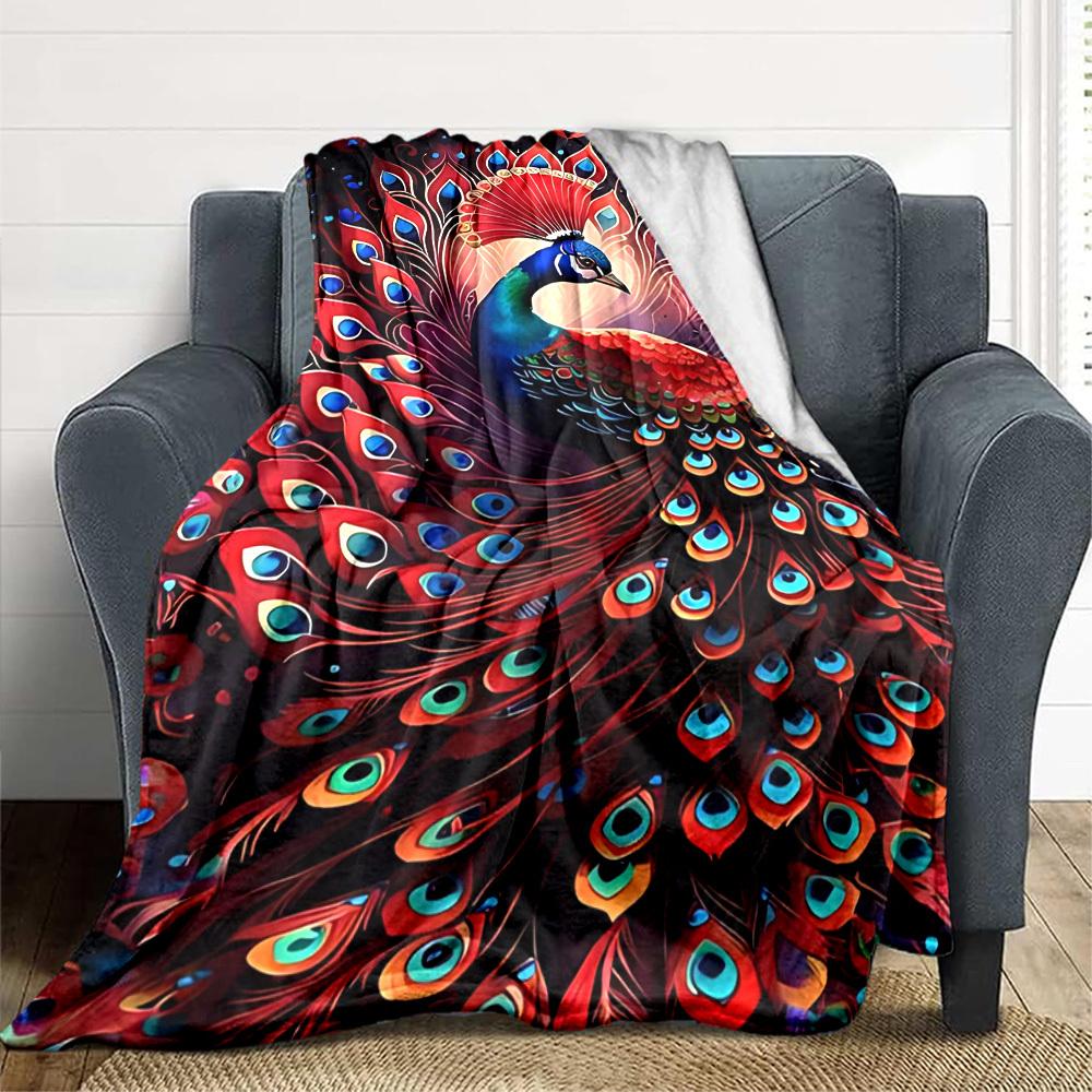 1pc Peacock Feather Blanket, Lightweight Flannel Fleece with Digital Printing, Soft Warm for Sofa, Travel, Camping, Office, Couch, Chair, and Bed, All