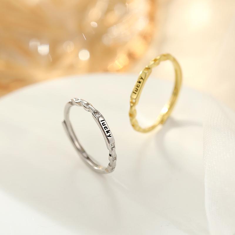 Banyan Tree S925 Silver Open Buckle Ring with English Letter Design for Women