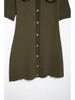 2024 Autumn Women's Military Green Ribbed Knit Button-Up Dress