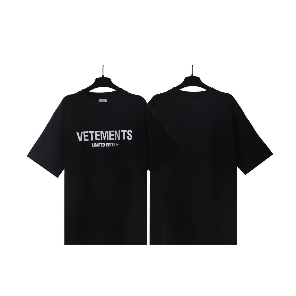 T-shirt in cotone puro a doppia filatura, lavata e invecchiata, con stampa di lettere Vetements, versione alta transfrontaliera, per uomo e donna