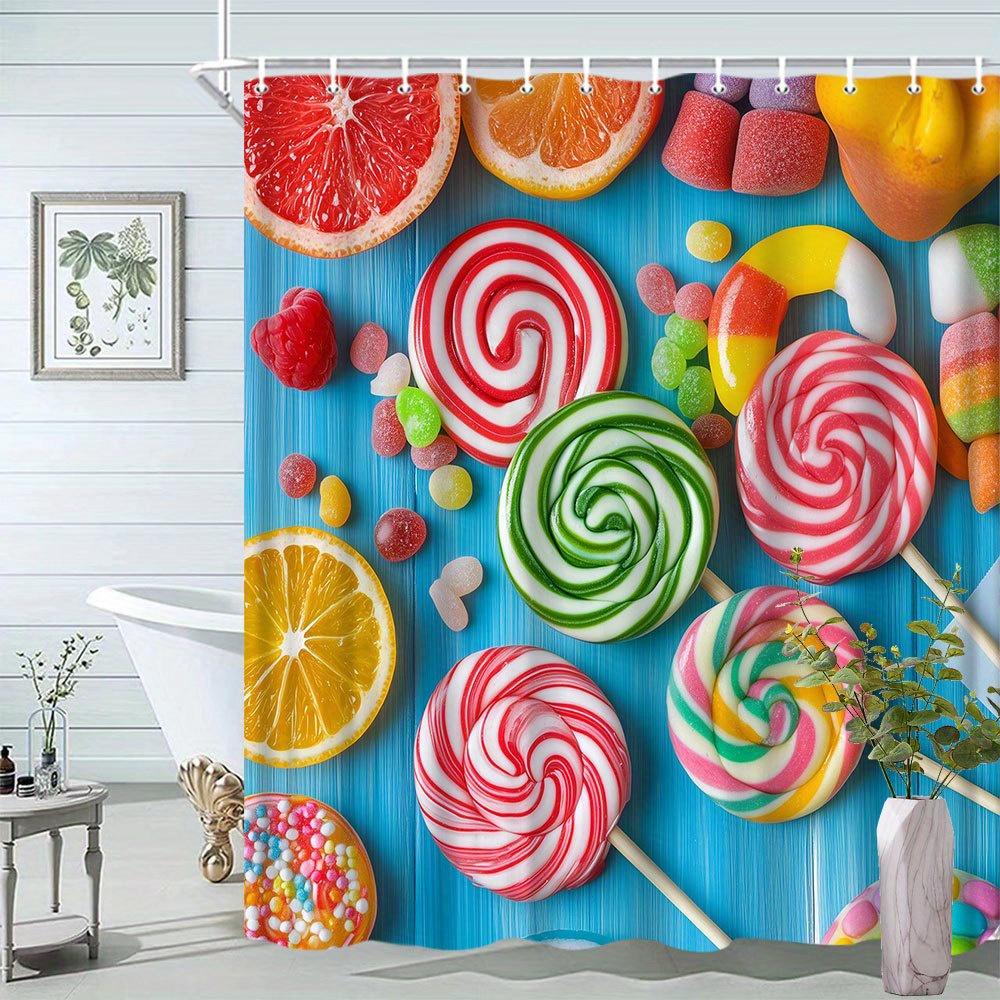 

Candy Theme Shower Curtain - Creative Bright Pattern, Lively & Interesting Design, Polyester Bathroom Decor, 12 Hooks W90xH180cm