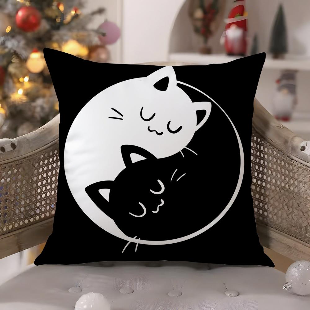 Cartoon Cat Surprise Accompanying Print Pillow Case Comfort Sofa Bed Silky Elegant Invisible Zipper Decorative Cushion Cover