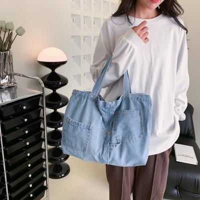 Large Capacity Tote Bag Casual Denim Shoulder Bag Women'S Daily Commuting Versatile Handbag Retro Women'S Bag
