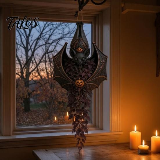 Festive Yard Hanging Decor Halloween Planter for Indoor Outdoor Use, Gothic Bat Cat Witch Raven Black Ornament Plant Pot Holder, Spooky Wall