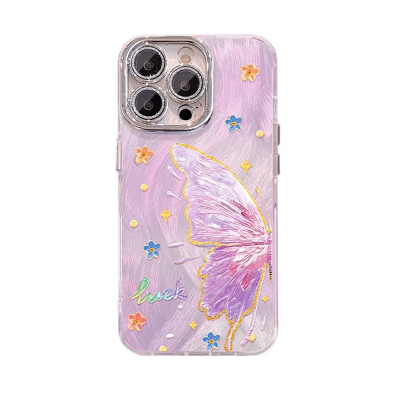 Oil painting butterfly chain is suitable for Apple 17 feather yarn mobile phone case iphone15promax new women's 16 Xiaomi 14.