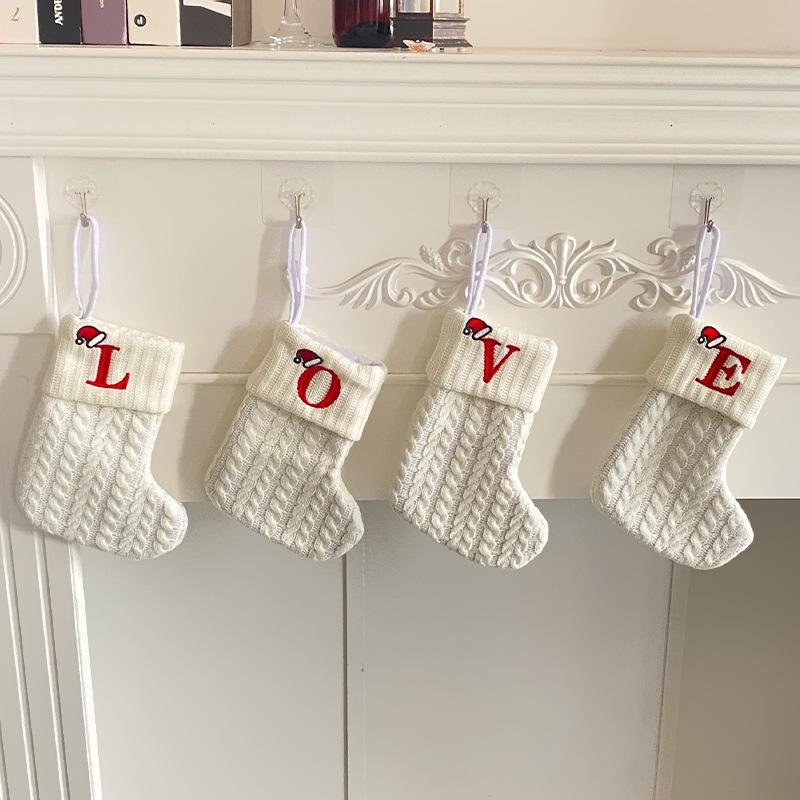 Kids' Embroidered White Knit Christmas Stocking - Holiday Decor
