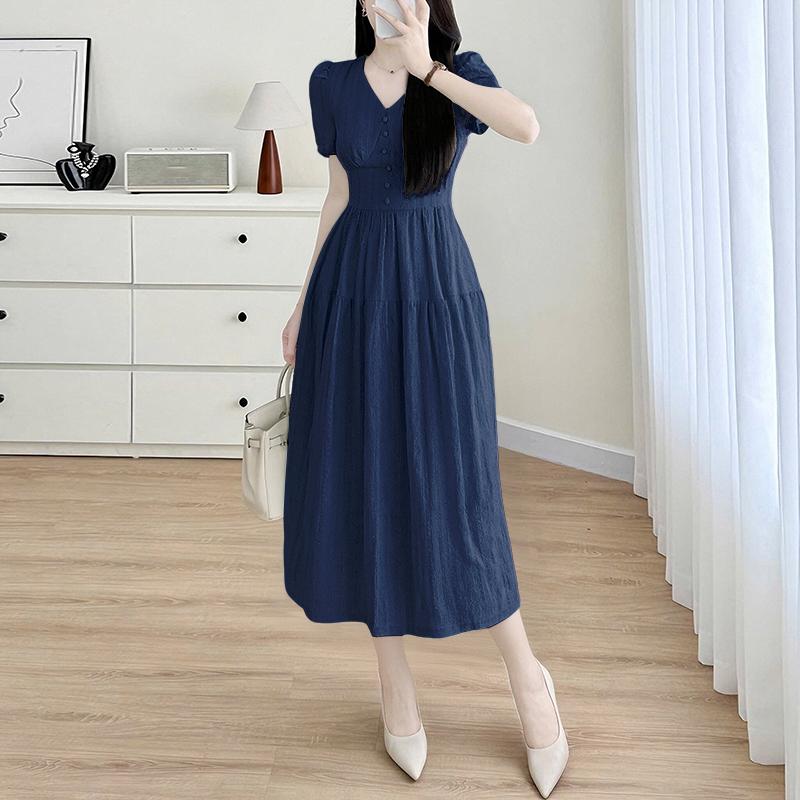 

ZANZEA Женское повседневное летнее платье с коротким рукавом и V-образным вырезом 2XL темно-синий