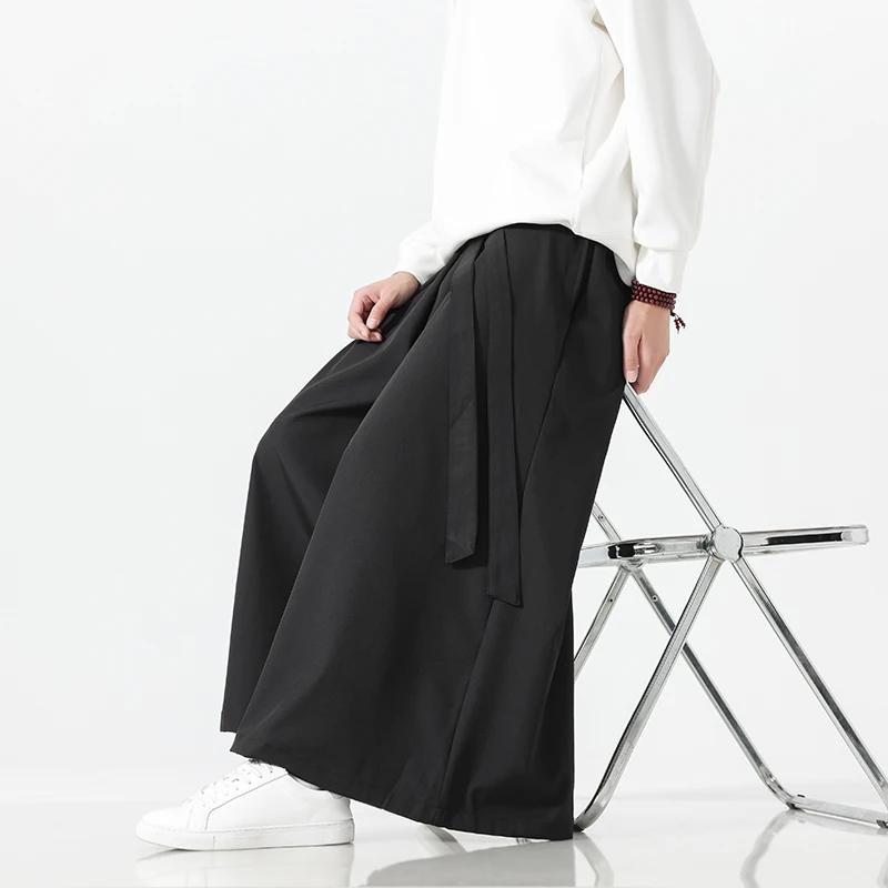 2026 Spring Summer Men Bottoms Ice Silk Cool Wide Leg Pants Men Chinese Style Streetwear Loose Pants Man Black Harajuku Trousers
