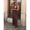 New Polka Dot Halter V Neck Sexy Retro Vacation Style Long Dress for Crossborder Women