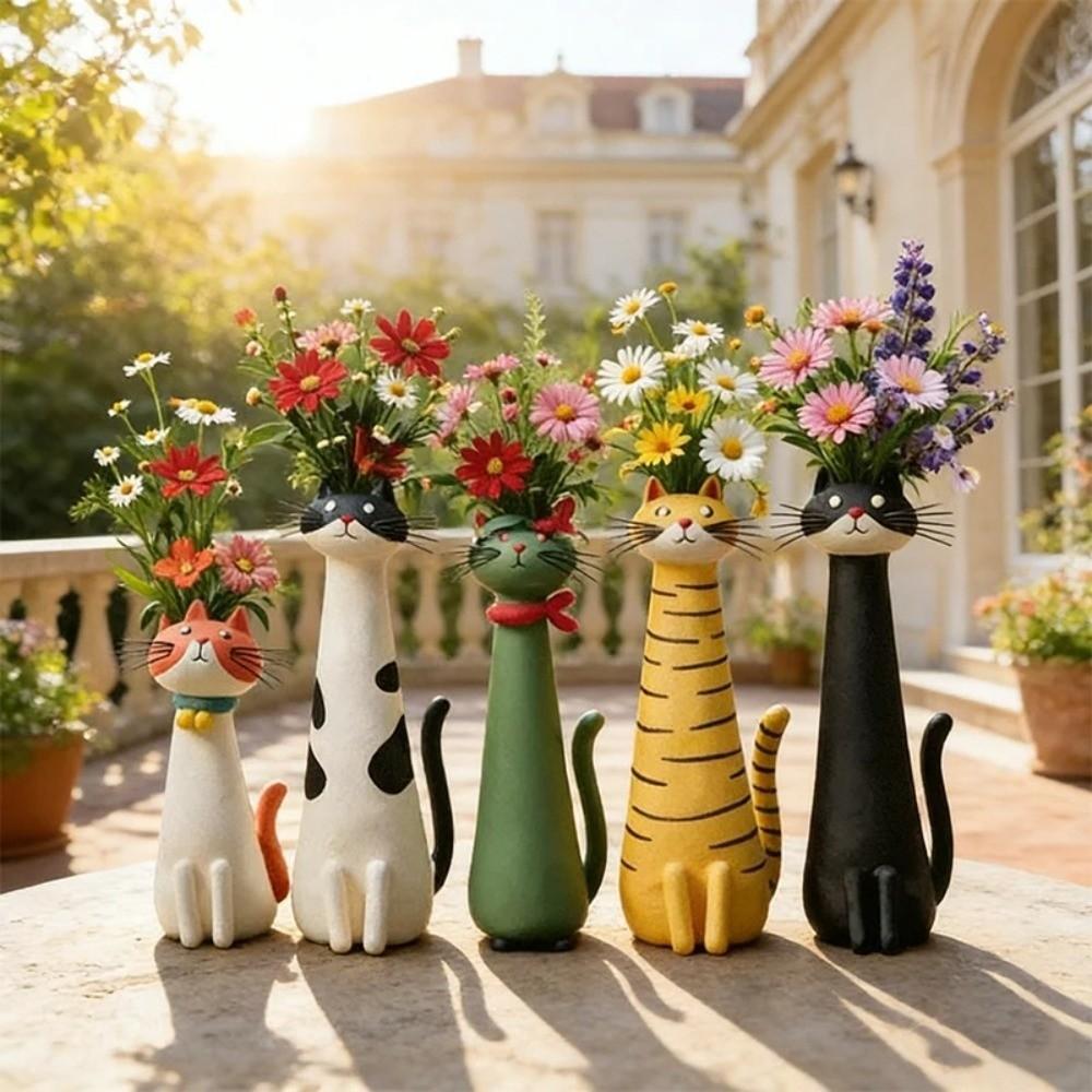 Handcrafted Cat Shaped Flower Planter Quirky Resin Cat Flower Holder  Garden Decor
