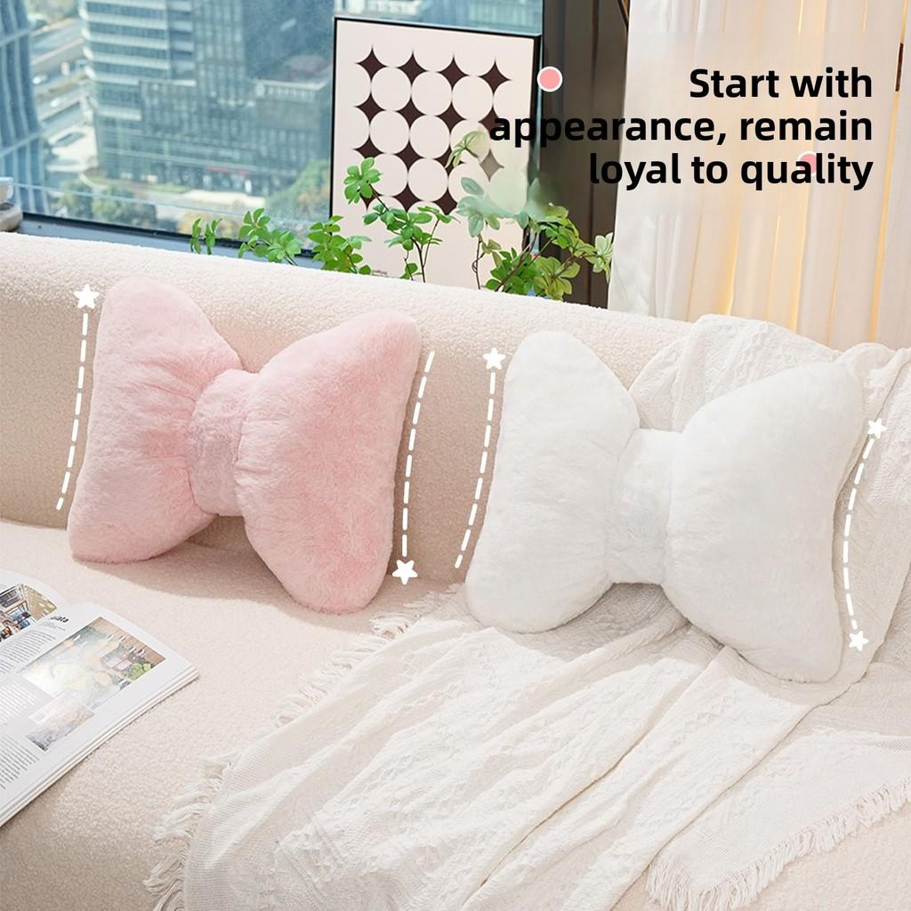 Modern Minimalist Bow Plush Throw Pillow With Embroidered Bunny Bow For Living Room Decor