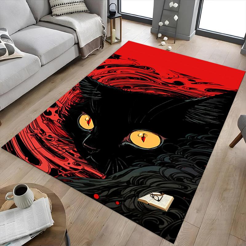 1pc Black Cat Carpet Anti Slip Polyester Floor Mat for office,Bedroom