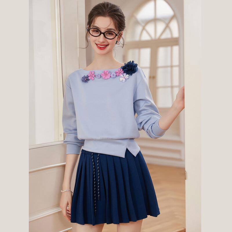 Bailuyu Women s Floral Off-Shoulder Long Sleeve Sweatshirt S