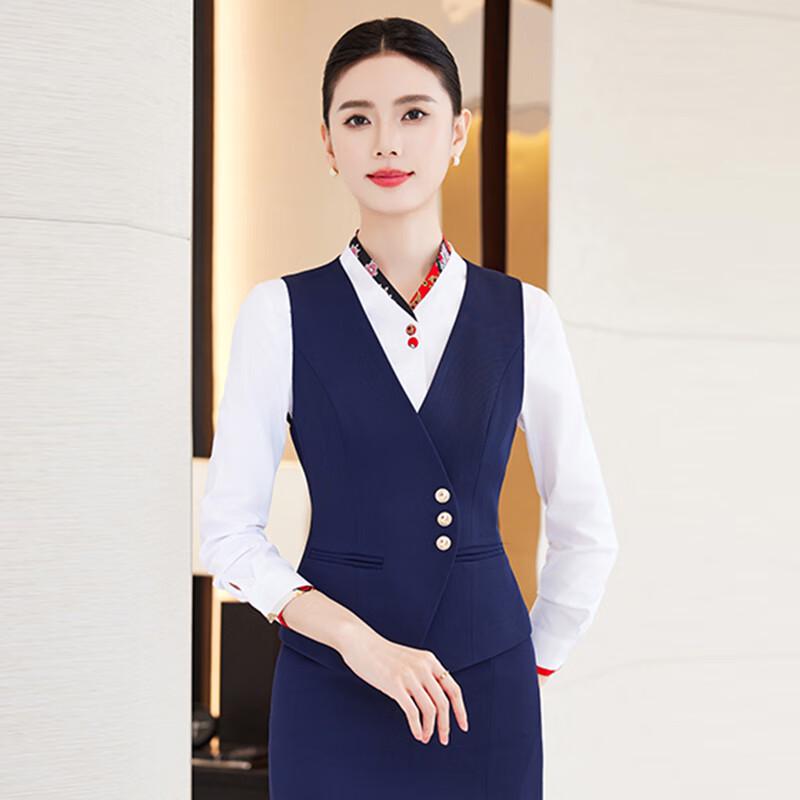 Trojman Women's Blue Vest Suit 3-Piece Workwear Set