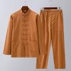 Men's Chinese Style Long-Sleeve Tang Suit Set with Frog Buttons - Retro Tea & Tai Chi Two-Piece
