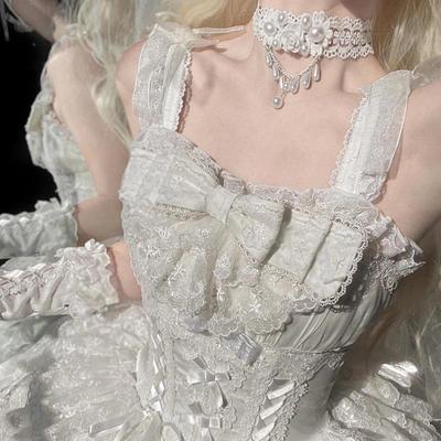 White Lace Rose & Pearl Choker Necklace for Women - Lolita Style