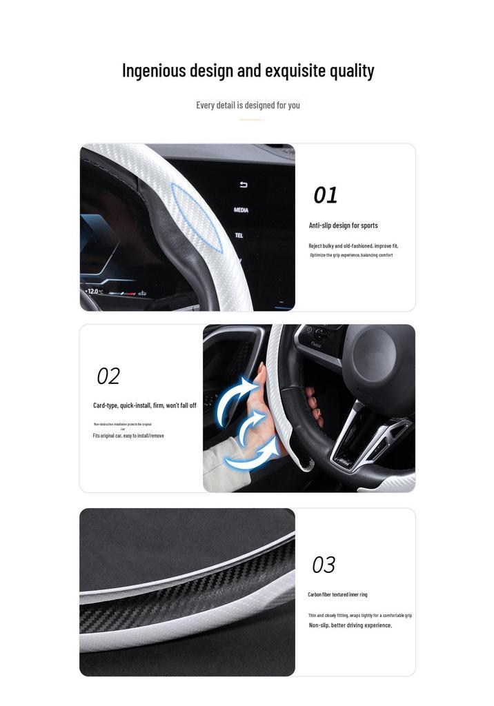 Universal Carbon Fiber Texture Steering Wheel Cover - Non-slip, Ultra-thin, Comfortable Grip, All-Season Snap-on Design