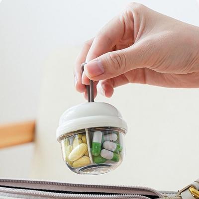 Plastic 4 Grids Pill Cases Transparent Visible Mini Pill Storage Box with Lanyard Moisture-proof Vitamin Storage Box for Home