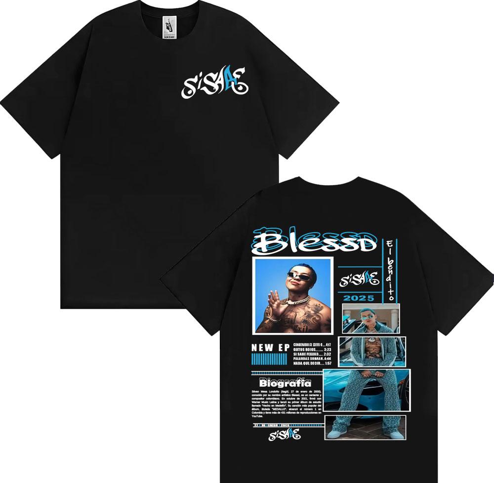 Rapper Blessd Si Sabe Album Tour 2025 Merch T Shirts for Unisex Fashion Vintage Hip Hop Tshirt Male Oversized Short Sleeve T Shirt