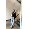 Retro Rhinestone Cold Shoulder Long Sleeve T-shirt in Black - Slim Fit Off-the-Shoulder Top for Women, Spring/Autumn European & American Style.