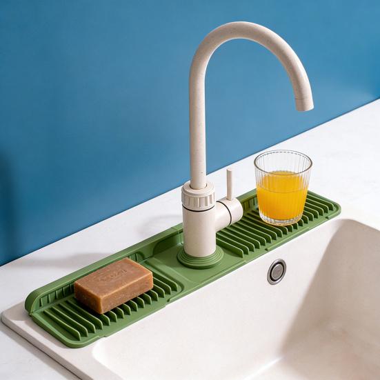 Kitchen Sink Sink with Slope Self-Draining Splash Guard Faucet Mat Silicone Fast Drying Faucet Mat