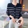 Women's Autumn Winter Cashmere Stripe Knit Cardigan - Round Neck, Versatile Loose Sweater