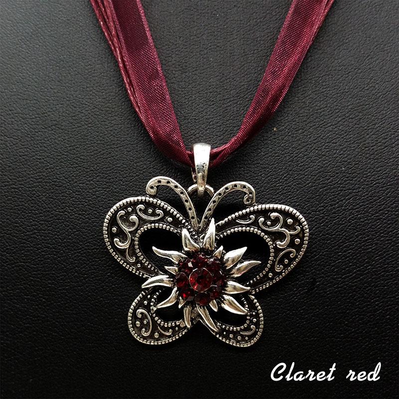 New Vintage Butterfly Necklace Jewelry Fashion Popular Retro Bohemia Style Ribbon Rope Chain Crystal Flowers Pendant Necklace