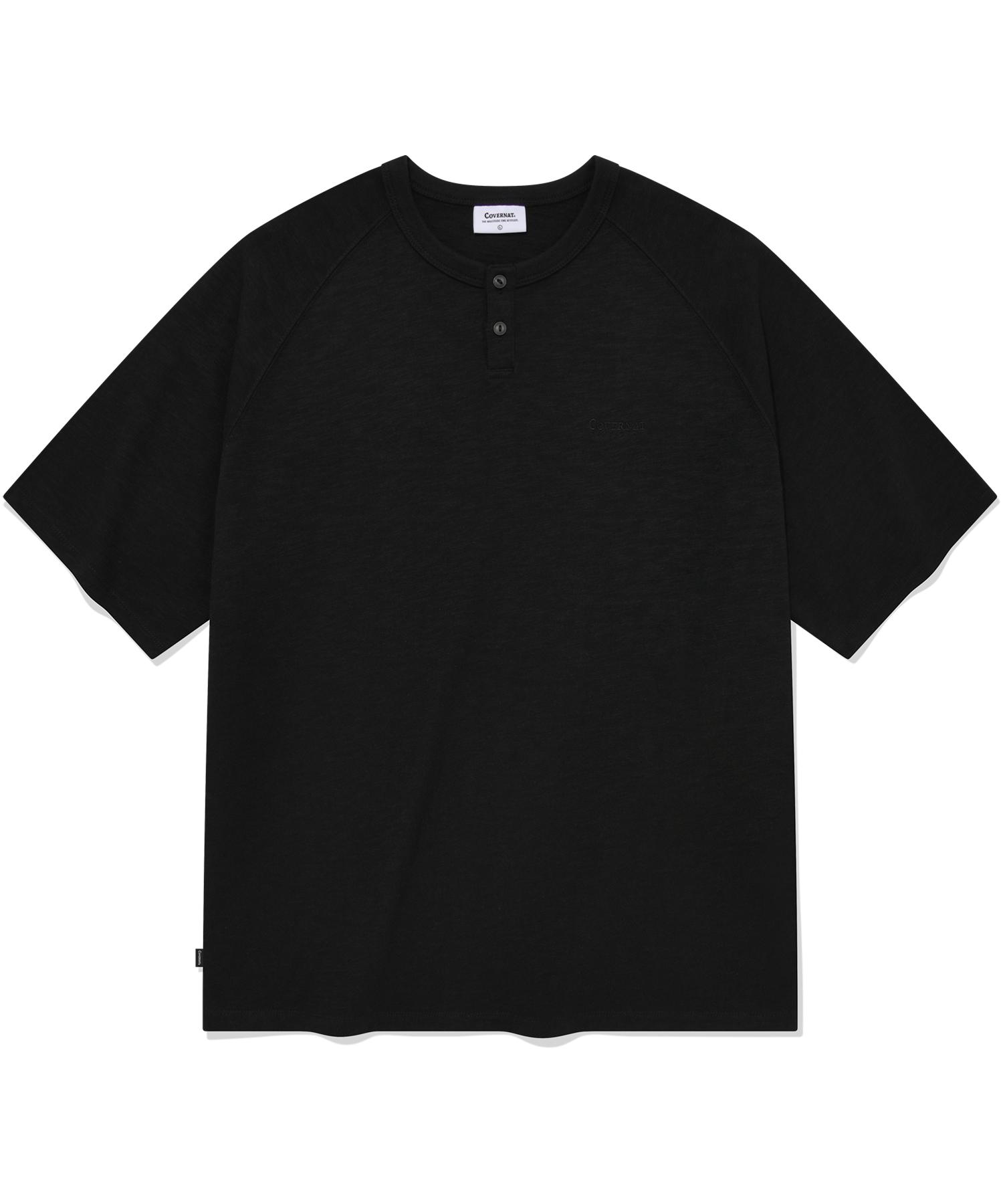 Covernat Slub Henley Neck T-Shirt Black Black/S