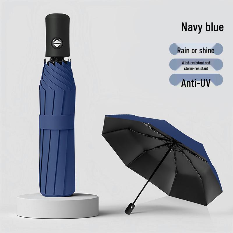 24-Rib Automatic Storm-Resistant Folding Umbrella for Sun and Rain