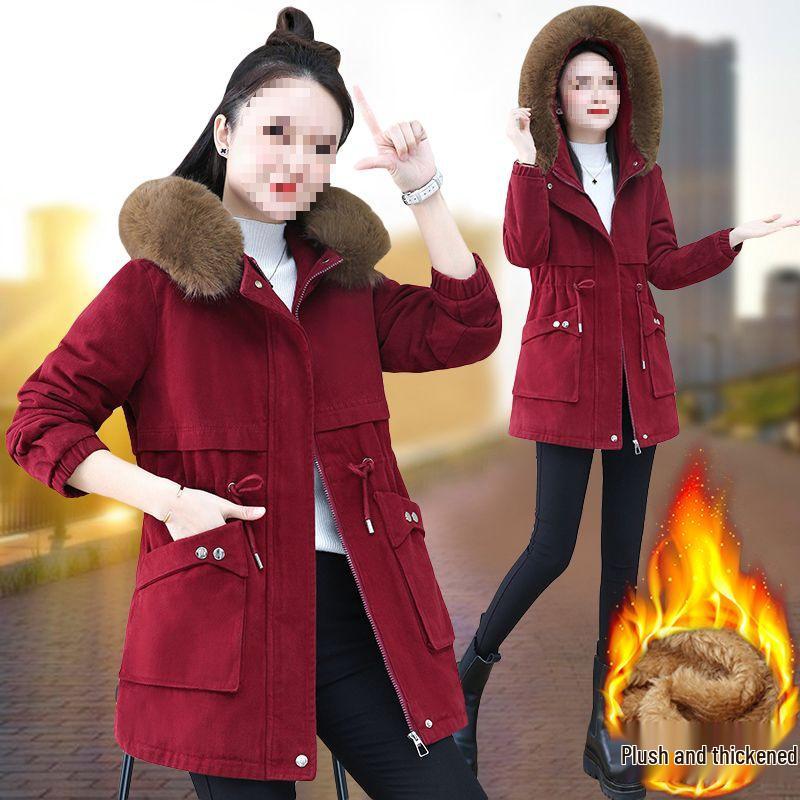 Women's Mid-Length Parka: Winter 2025 Edition - Loose Fit Lambswool & Velvet Padded Cotton Jacket