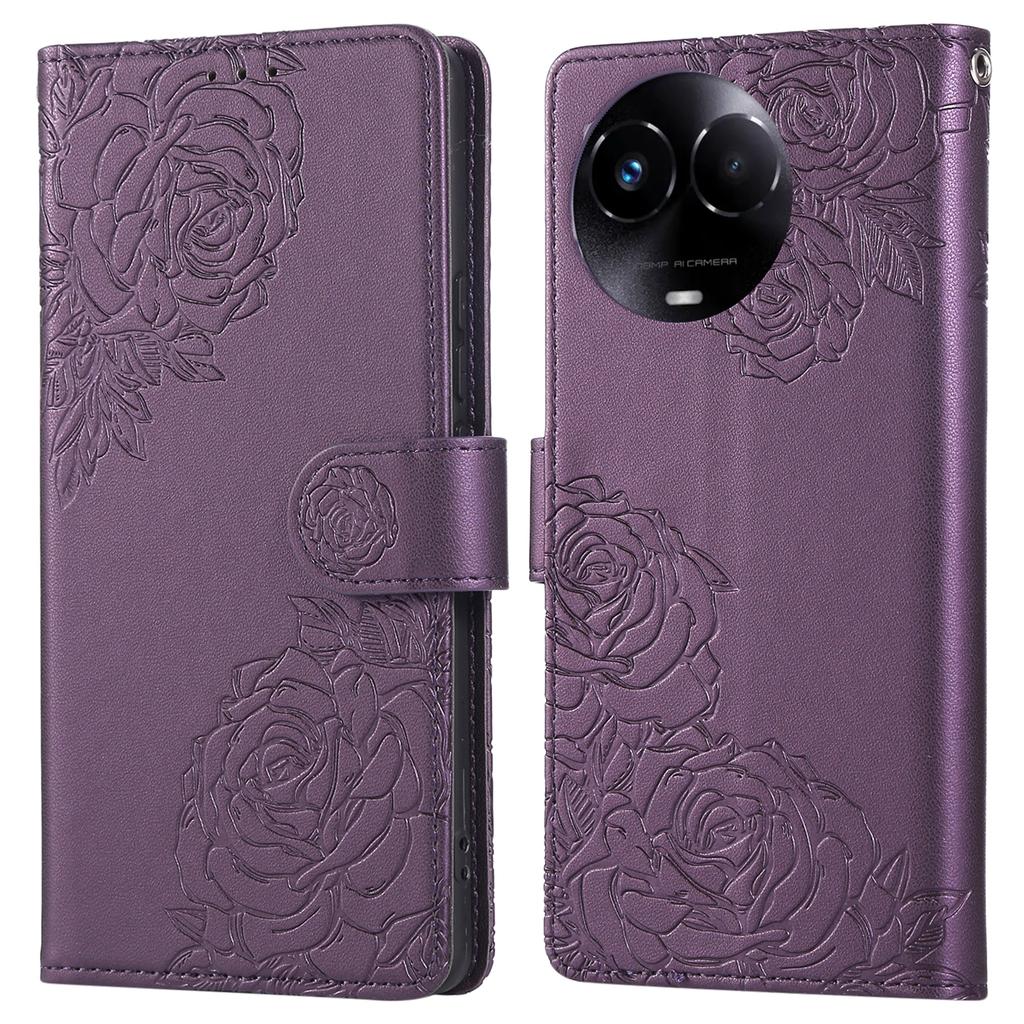 Phone Case For Realme 11 5G (Global)/C67 5G/11x 5G Rose Flower PU Leather Wallet Phone Cover with 3 Card Slots