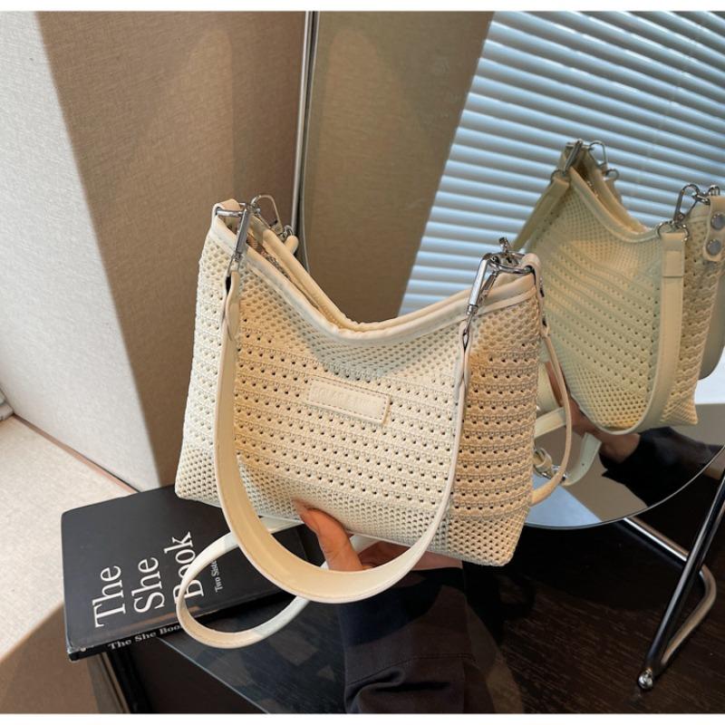 Striped Knitted Woven Bag Women's Summer New Fashion Niche Messenger Seaside Vacation Beach Bag