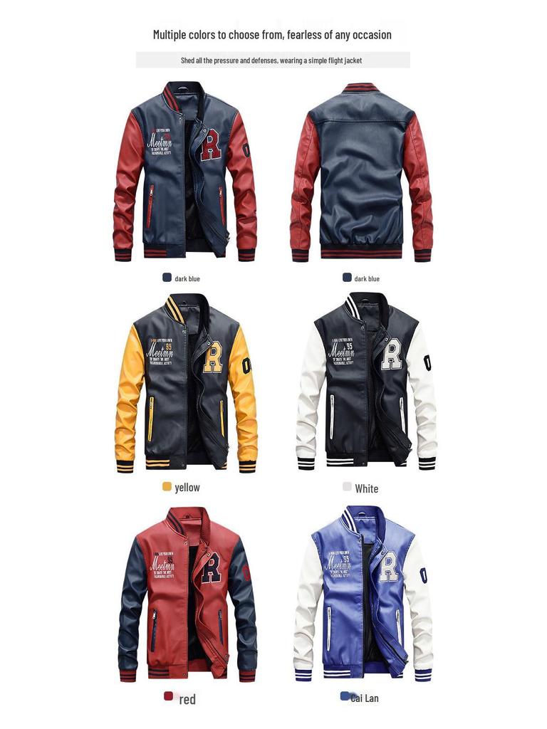 Young Men's Casual PU Leather Jacket, Baseball Stand Collar – Trendy Spring/Autumn Outerwear 7701.