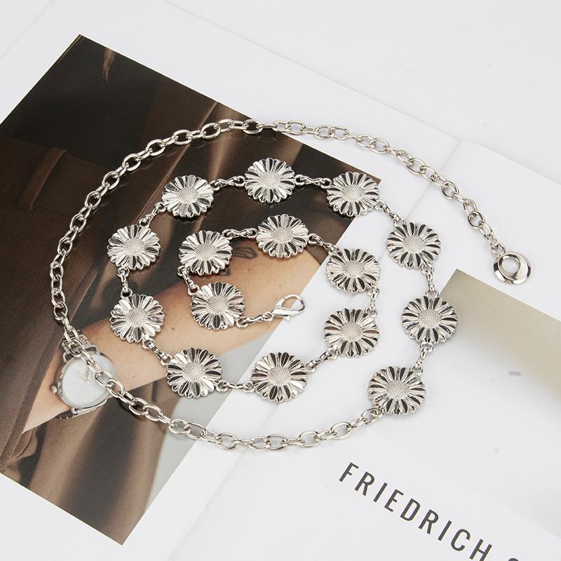 Light Luxury Niche Sunflower Metal Waist Decoration Women's Decorative Dress Silver Waist Chain High-end Women's Belt