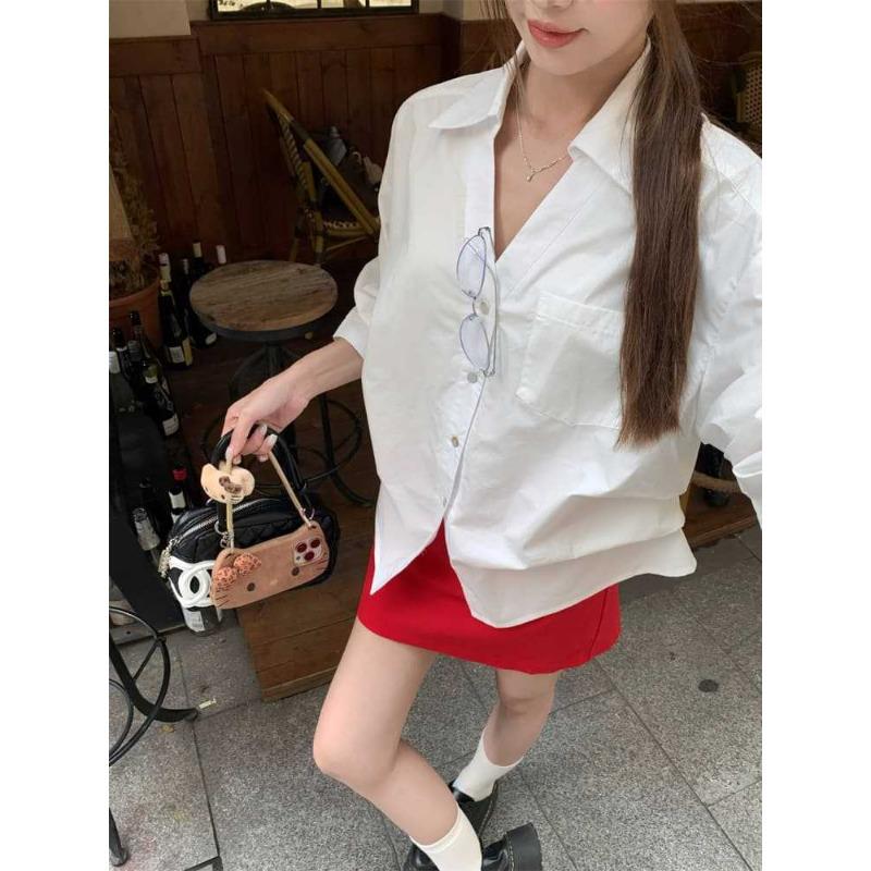 French Style White Lapel Design Elegant Long-sleeved Shirt Women s Autumn Waist Niche Shirt Top S белый