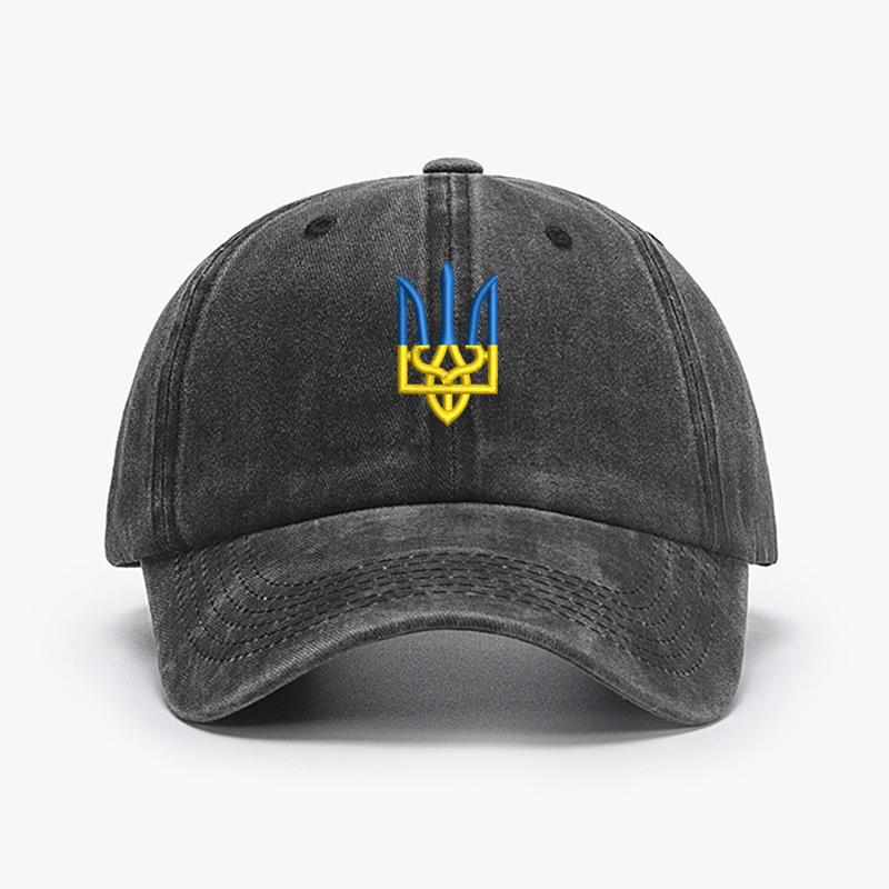 Embroidery Ukraine Trident Symbol Cotton Washed Fashion Sports Baseball Cap Adjstable Hip Hop Urban Street Style Dad Hat Visor Protection Snapback