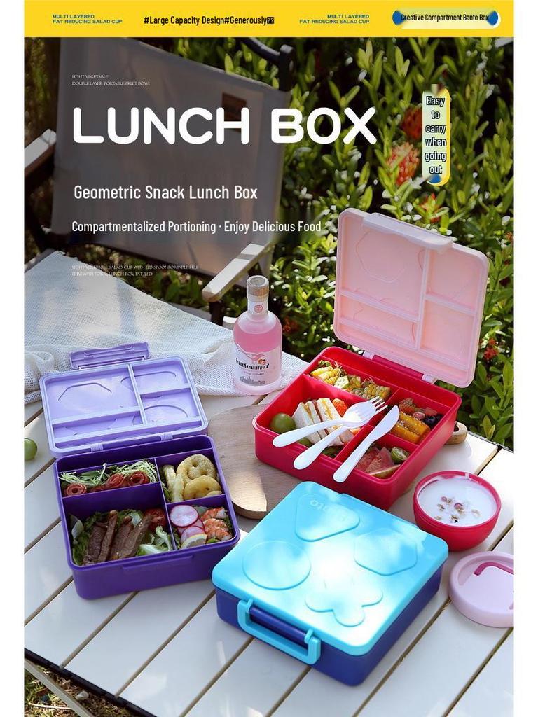 Creative Student Bento Lunch Box: Portable, Large Capacity, with Handle for Travel & Camping