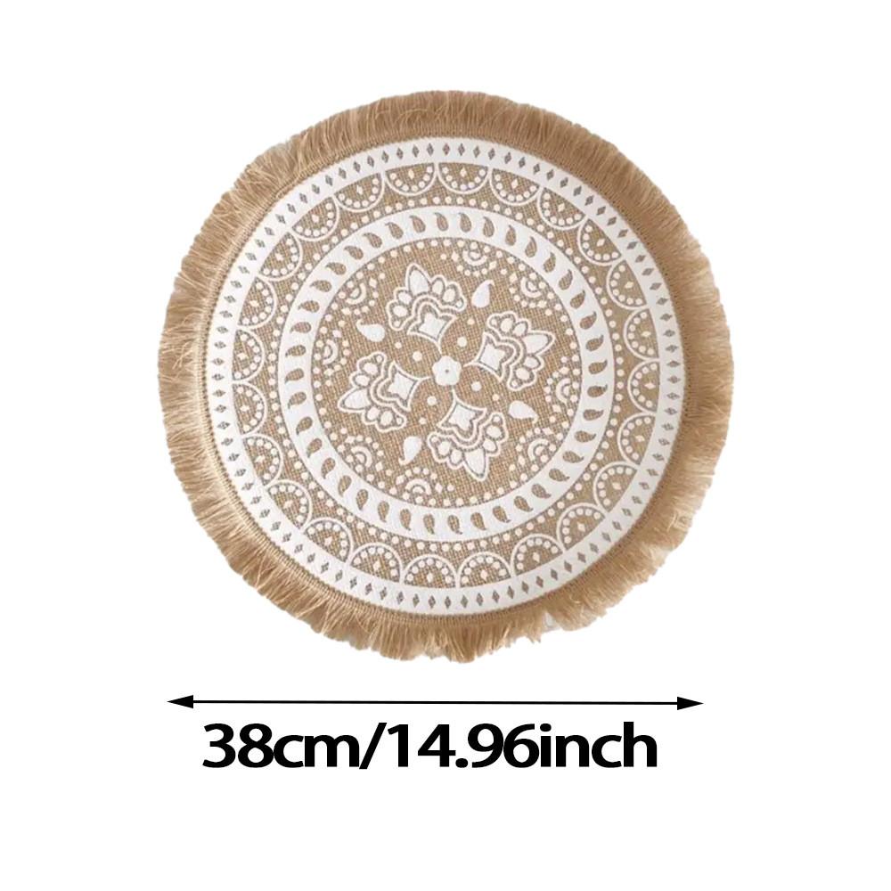 Sottopiatti Rotondi in Juta Naturale con Motivo Floreale Ecologico Vintage Decorazione da Pranzo per Uso Domestico