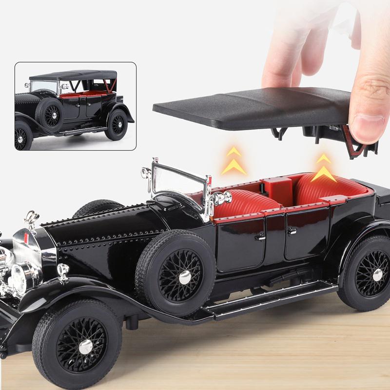 1/24 Rolls-Royce Phantom I Alloy Classic Luxy Car Model Diecast Metal Toy Retro Old Vehicles Car Model Sound and Light Kids Gift