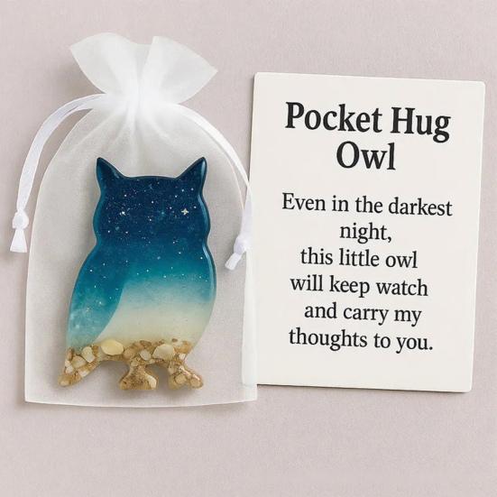 Yousheng Pocket Hug Animal with Positive Card Emotional Support Resin Animal Token Mini Dachshund Turtle Owl Cat Corgi Bulldog Statue Figurine Gift