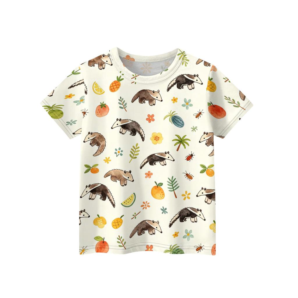 Kids Animal Print Crew Neck Short Sleeve Casual Loose Fit T Shirt Top Soft Comfortable Fabric Suitable for Everyday Wear