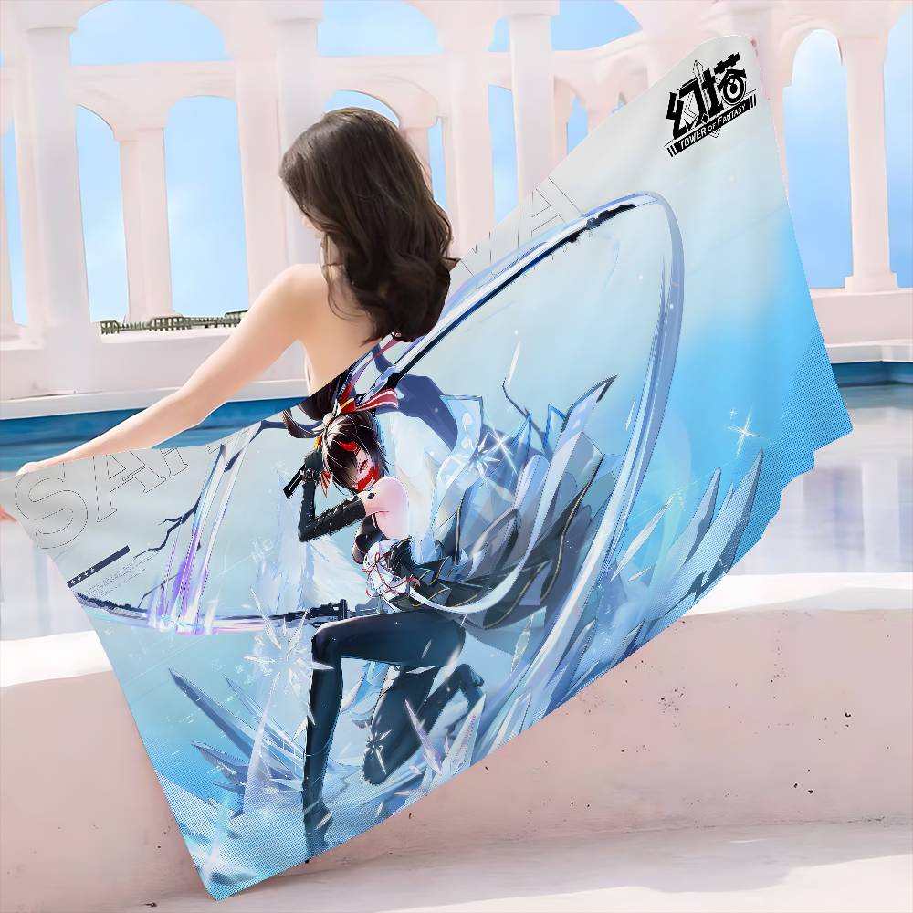 T-Tower Of Fantasy Cartoon Microfiber Blanket Quick Drying Beach Towels Oversized Printing Super Absorbent Pool Towel Blanket