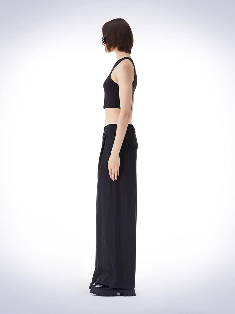 HAUS072C Belt Loop Point Wide Pants Black