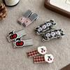 1pair Vintage Check Pattern Hairpin Flower Embroidery Fabric Kid Hair Clip for Children's Parties