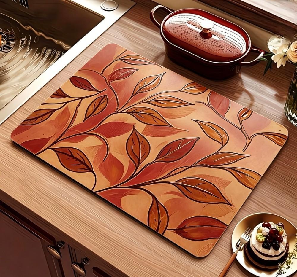 Tapis Égouttoir Design Plante Dorée Super Absorbant Tapis d'Égouttage de Cuisine Antidérapant Tapis de Séchage Vaisselle Tapis pour Comptoir Machine à Café 20x30cm brown