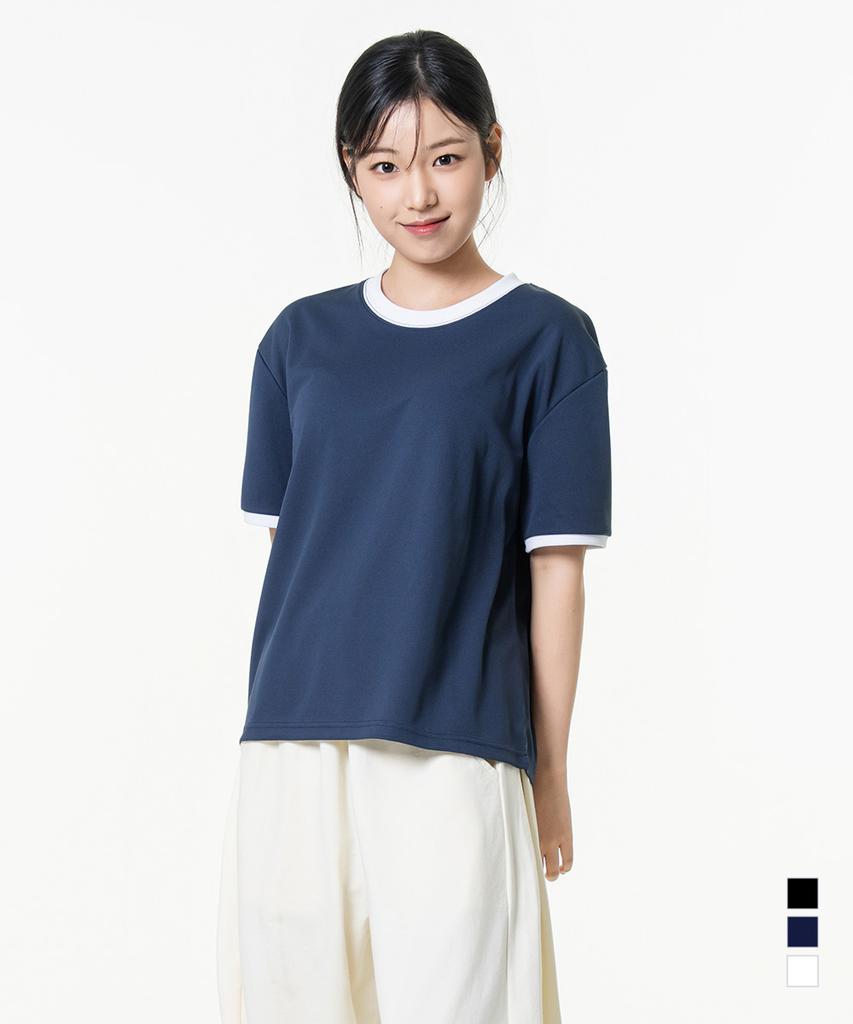 MOZMOZ Essential Air Mesh Short Sleeve Ringer T-Shirt Navy