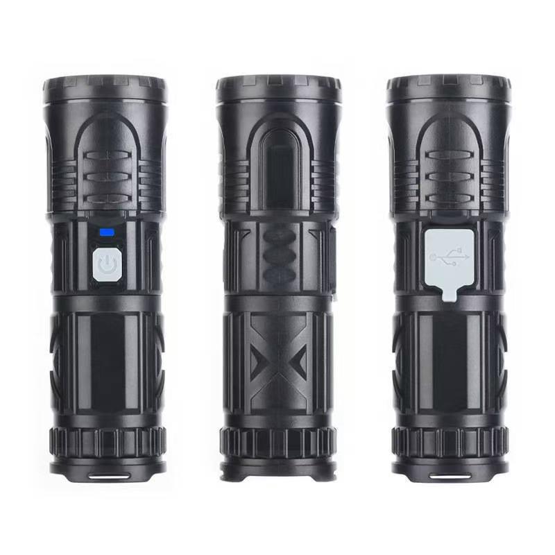 USB Rechargeable High-Power LED Flashlight - Super Bright, Self-Defense, Outdoor, Hiking, Patrol, White Laser Light