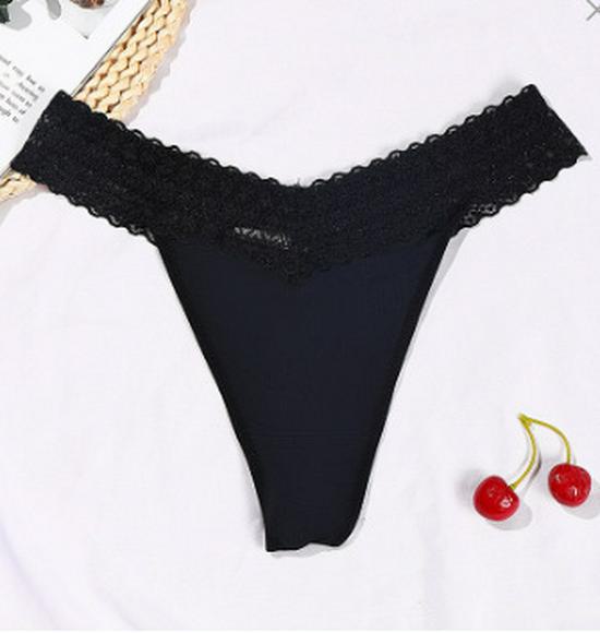 

Кружевные бесшовные трусики-стринги V-образной формы для женщин — низкая талия, соблазн и веселье чёрный