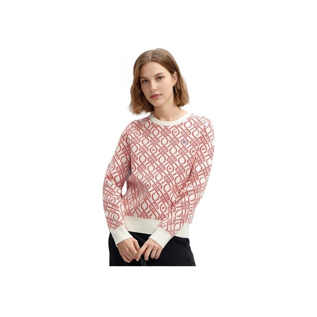 Fila Full Print Crew Neck Pullover Sweater Women Sweater Legendary-Red F11W411401F-RD