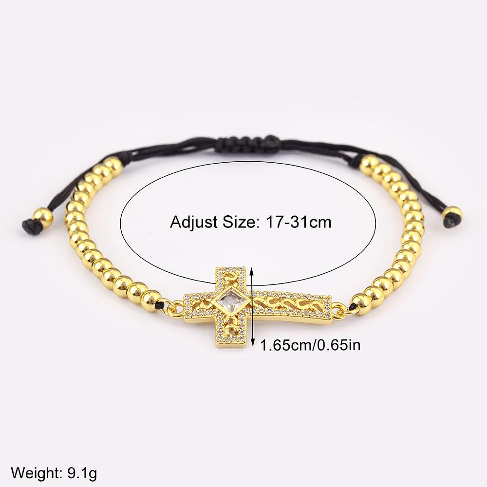 Nidin Light Luxury Trendy Pave Shiny Crystal Zircon Cross Charm Bracelets Adjustable For Women Female Religious Style Jewelry